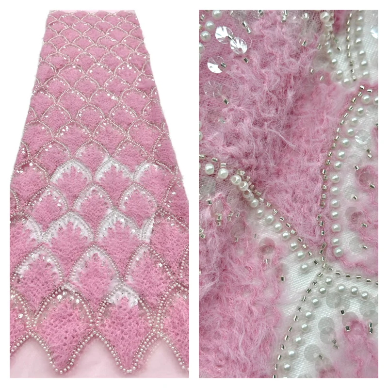 

Luxury French Tulle Lace Fabric 2026 High Quality Beaded Nigerian Sequins Lace Fabric for Wedding Dress Sewing 5 Yards
