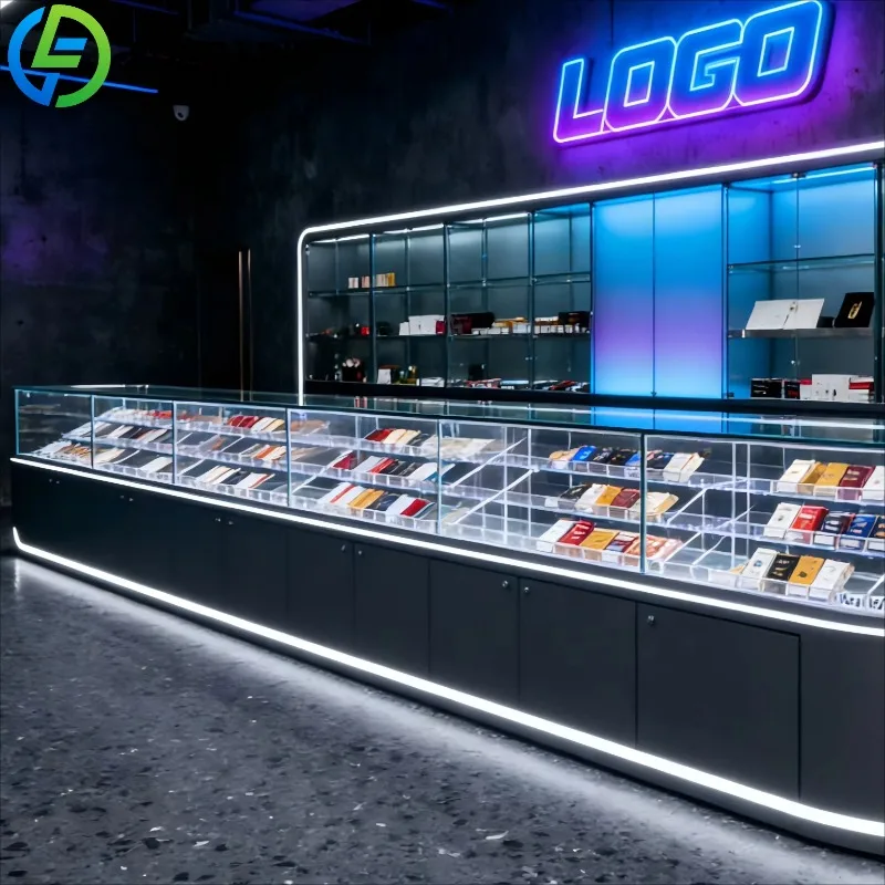Customized Modern Glass Display Cases with LED Lighting for Cigarette Display Cases in Retail Stores and Shopping Malls