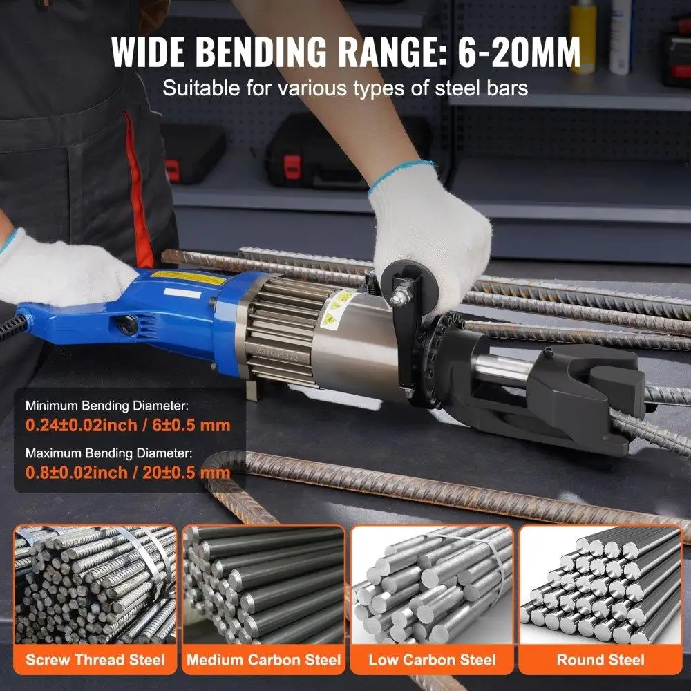 1500W Electric Hydraulic Rebar Bender Heavy-Duty Construction Tool with Cutting and Bending Function for 3/4" #6 Rebar 6-20mm