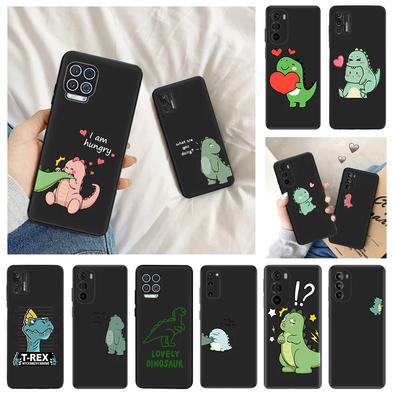 Ultra Thin Black Phone Case for Motorola G9 Edge 20 30 40 G50 G51 G60 G71 G22 G32 G52 G72 G53 G73 doubt Dinosaur cartoon Cover