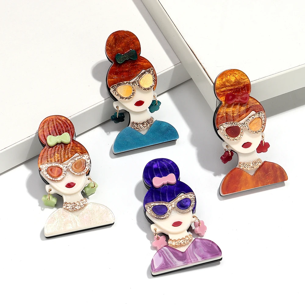 Glitter Colorful Sunglasses Female Resin Brooches for Women Acrylic Spliced  Lady Figure Badge Pins Jewelry Clothes Accessories