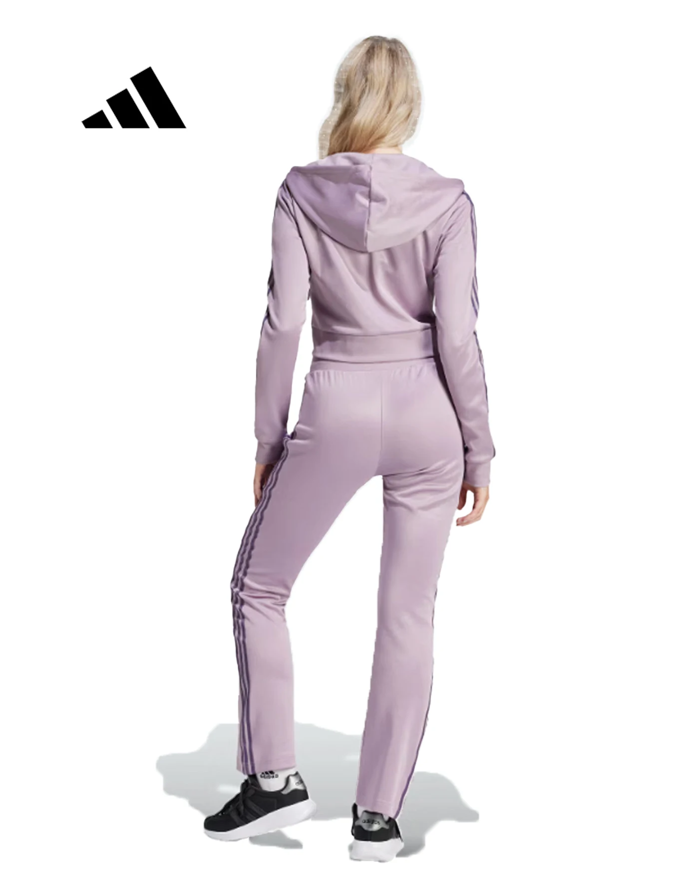 adidas Glam Track Suit Women’s Solid Full-Zip Hooded Cropped Tracksuit Purple IS0914