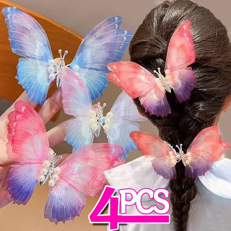 

Colorful Moving Butterfly Hair Clips for Girls Cute Hair Decoration Barrettes Gradient Wings Gllitter Pearl Hairpins Accessories