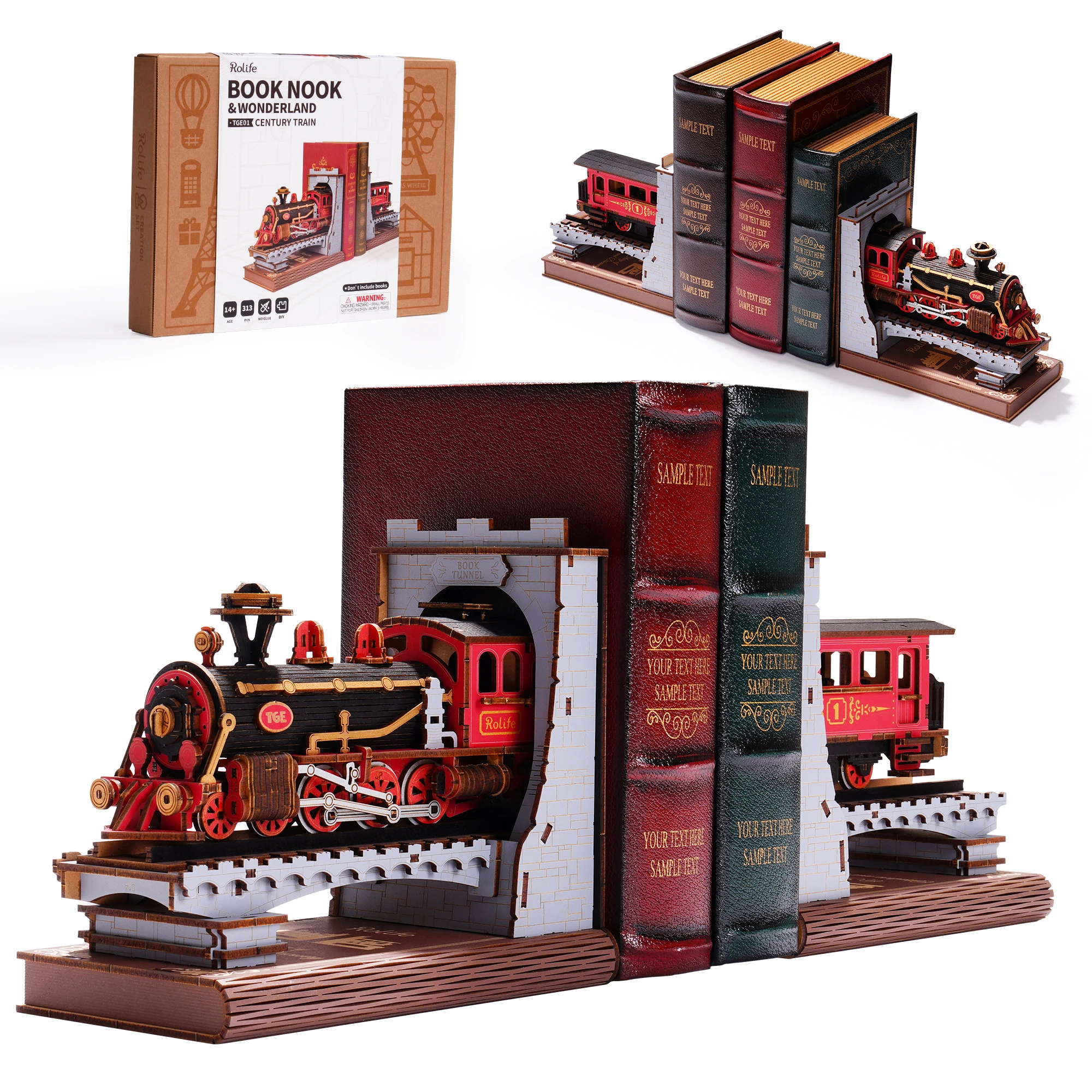 

Набор для сборки книжной полки Rolife DIY Book Nook Kit Century Train: 3D-пазл из дерева, модель-конструктор для декора рабочего стола и книжной полки, подарок для любителей книг
