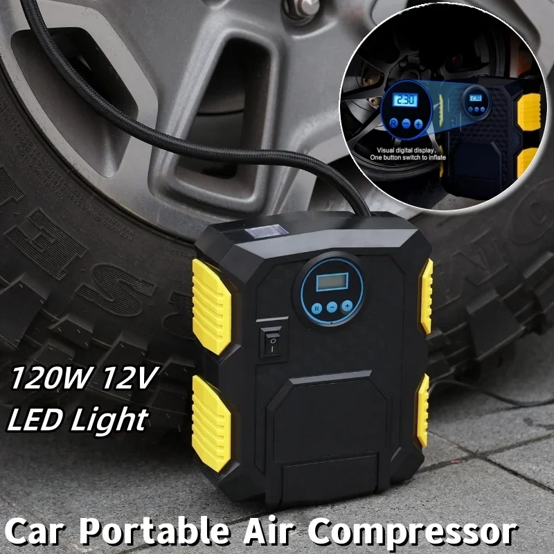 12V LCD Digital Display Car Tire Inflator Portable Air Compressor Pump with LED Light  For Car Motorcycles Bicycles