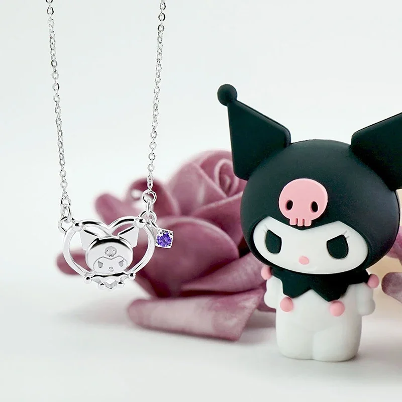 MINISO Kuromi Necklace Ring I.Love.Kuromi Necklace Bracelet Kawaii Jewelry Niche Fashion Cartoon Exquisite Jewelry Friend Gift