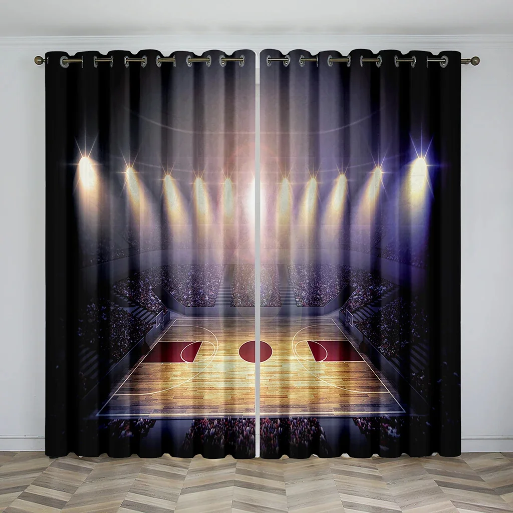 3D Football Stadium Sports Arena Curtains 2 Panels Athletic Field Window Drapes Living Room Bedroom Teen Room Decor