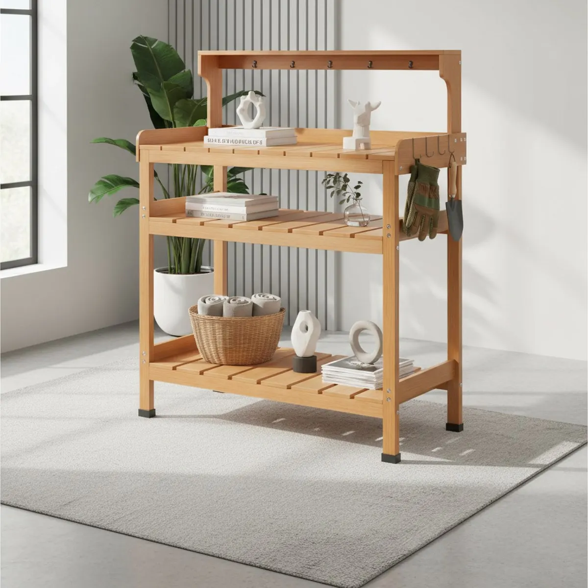 Extra Large Outdoor Garden Potting Bench HDPS Teak Work Station Weatherproof All-Weather 35.6x16.5x45.5