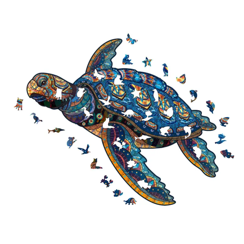 High Quality Wood Sea Turtle Jigsaw Puzzle Wooden Puzzles Adults Montessori Educational Toys Children Board Game Birthday Gift