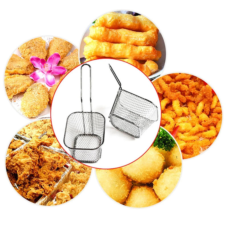 1pc Mini Frying Net Basket Stainless Steel Frying Nets Square Block Mesh Kitchen Tools Square Frying Basket Fries Rack Drain Oil