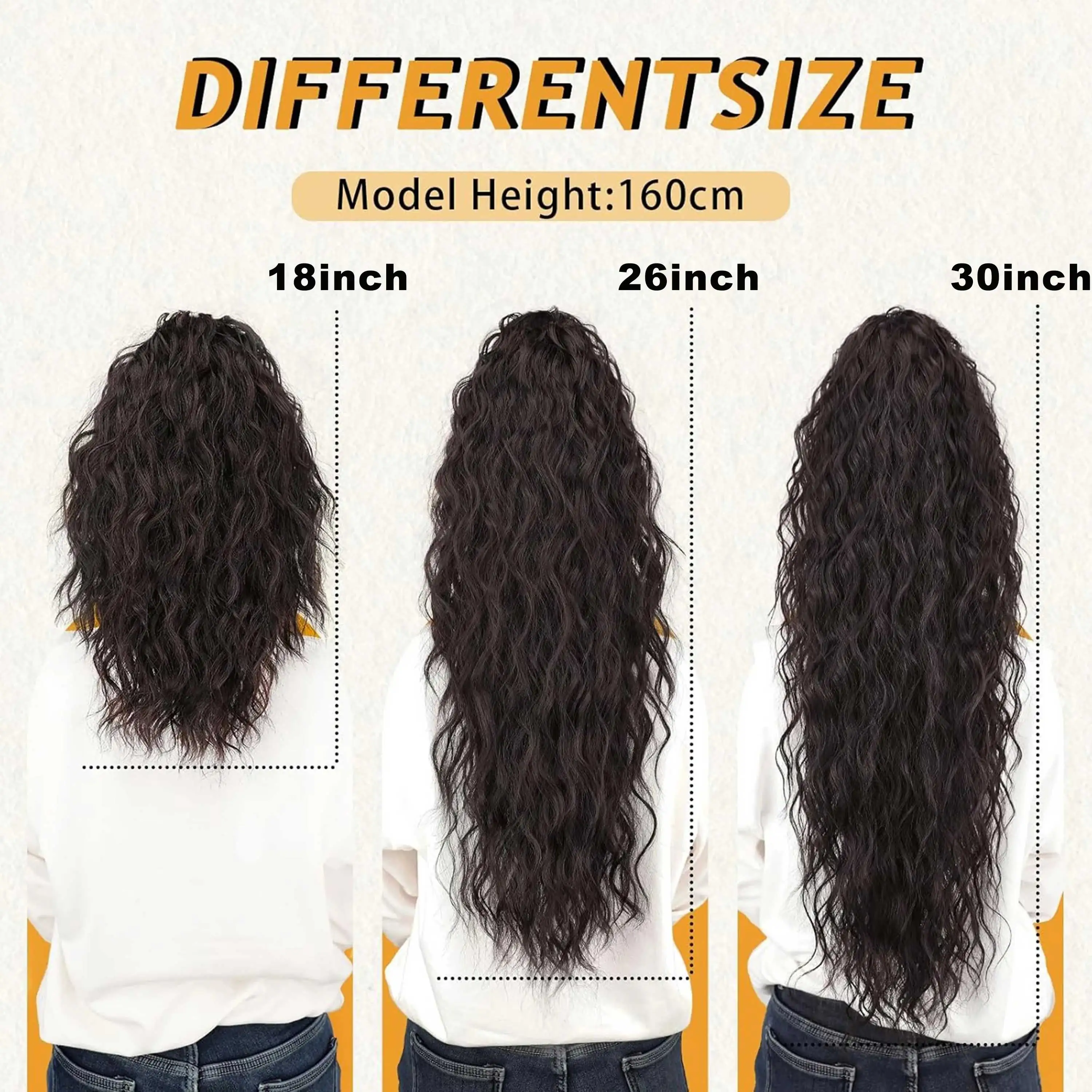 Synthetic Rainbow Claw Long Wavy Ponytail Extension 18-30" Water Wave Curly Pony Tail Clip in Hair Extensions Fluffy Natural view 6