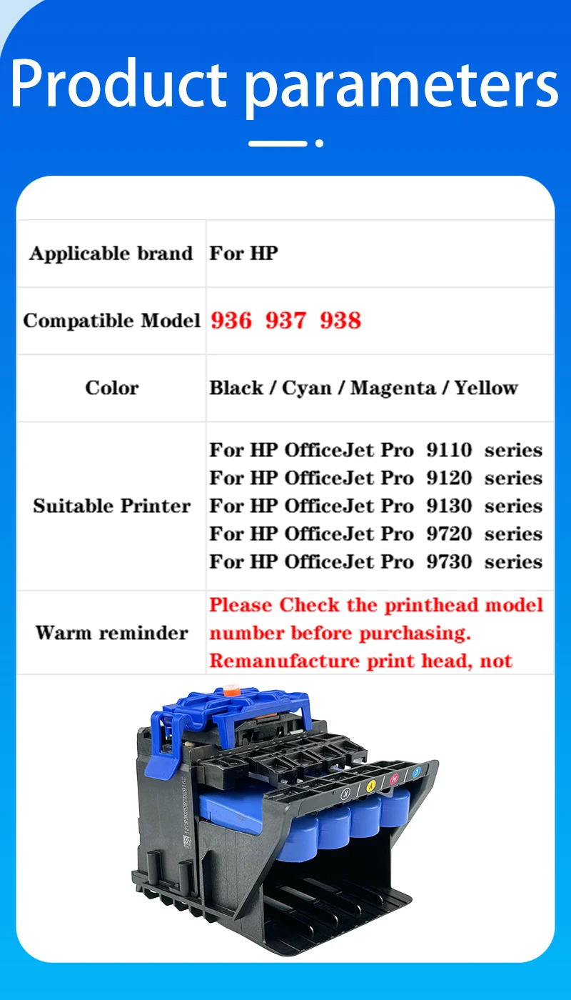 936 937 938 Printhead For HP936 HP937 HP938 937 Remanufacture Printhead For HP OfficeJet Pro 9110 9120 9130 9720 9730 Printer