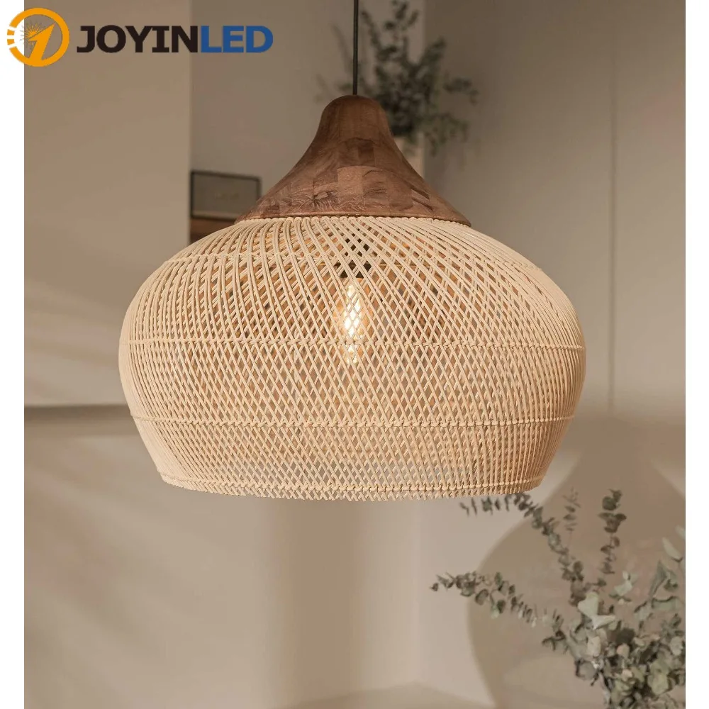 JOYINLED Japanischer Rattan-Kronleuchter Großer Handgefertigter Weiden-Deckenleuchter in Beige für Wohnzimmer, Esszimmer und Restaurant