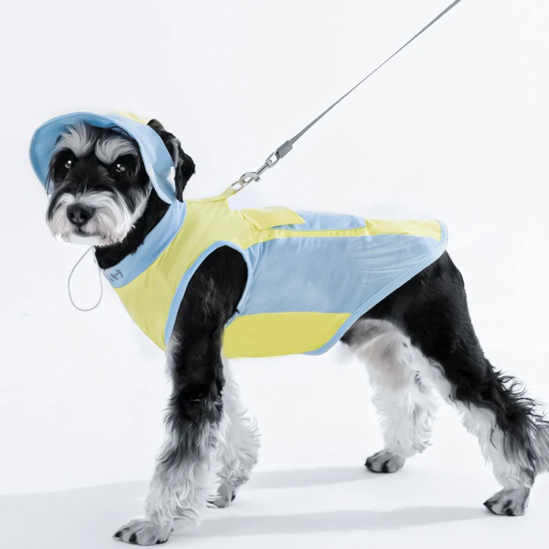 

Yorkshire Sunsuit Summer Dog Outdoor Vest Small and Medium Dog Mesh Short Sleeve Pet Breathable T-Shirt with Hat