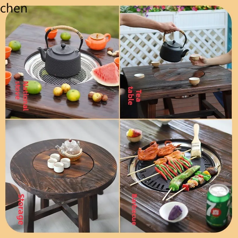

QZT barbecue table combination solid wood barbecue table