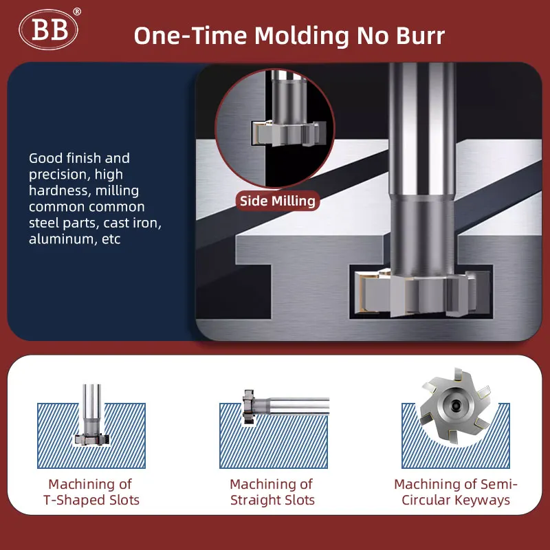 BB Tipped Carbide T Slot Milling Cutter Brazed Inlay Insert Alloy Diameter 12 to 80mm Thickness 2mm - 20mm Cast Iron Steel