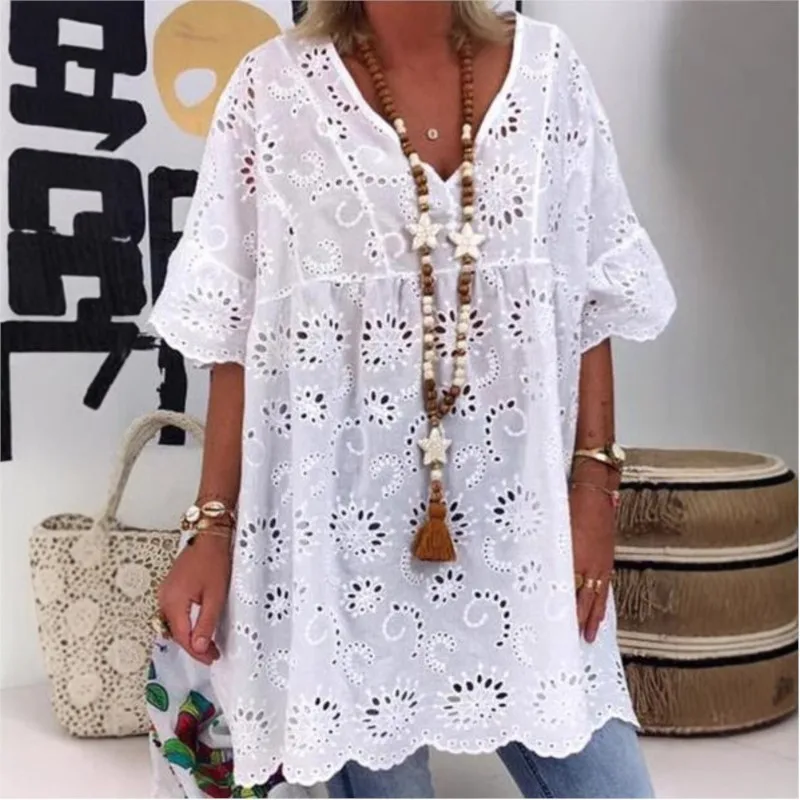 

Женское мини-платье, модное, с v-образным вырезом, вышивкой, с короткими рукавами, белое платье с рюшами, летнее повседневное свободное платье-u