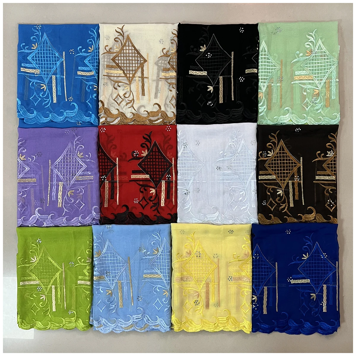 Wholesale 6/12  Pieces African Women Scarfs Big Circle Design Big Embrodiery Cotton Big Size Muslim Scarf for Shawls Pashmina