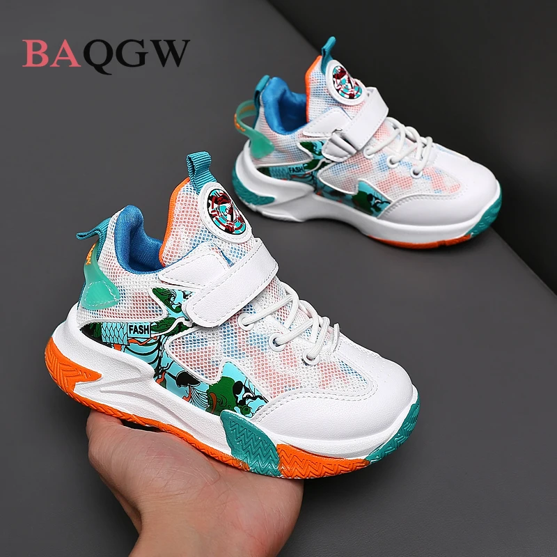 Mesh Children Running Sneakers Boy Shoes High-Quality Lightweight Mesh Breathable Soft Soled Anti-Slip Children Basketball Kids