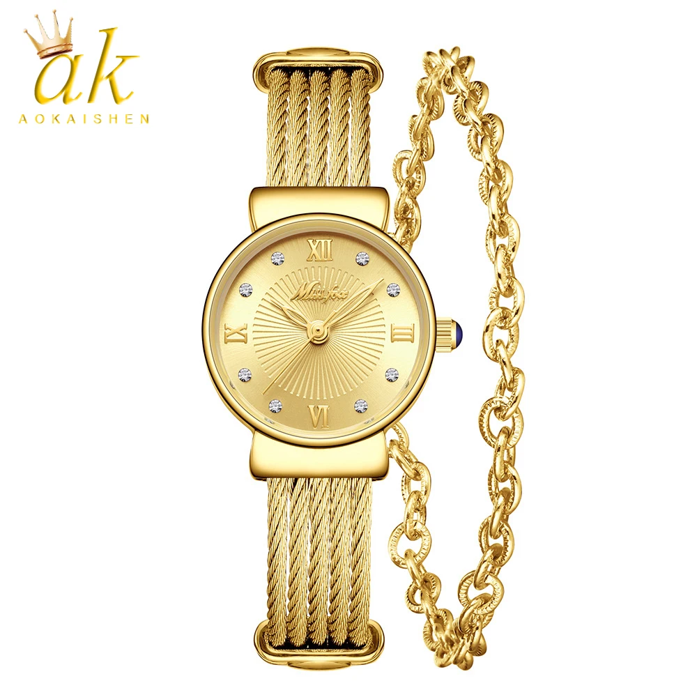 Aokaishen Watch for Women Big Gold Color Military Quartz Rhinestone Relogio Masculino Hip Hop Jewelry