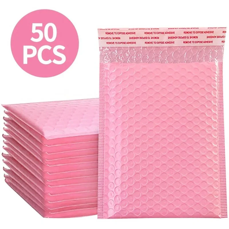 50pcs Pink Bubble Mailers Poly Bubble Mailer Self Seal Padded Envelopes Gift Bags 20X25cm Packaging Bags for Business Wholesale