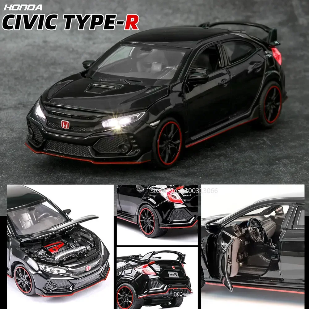 Schaal 1:32 Honda Civic Type-R Speelgoedauto's Diecast-modellen Trek speelgoedvoertuigen met geluidslicht Voertuig voor kinderen Collectiegeschenken