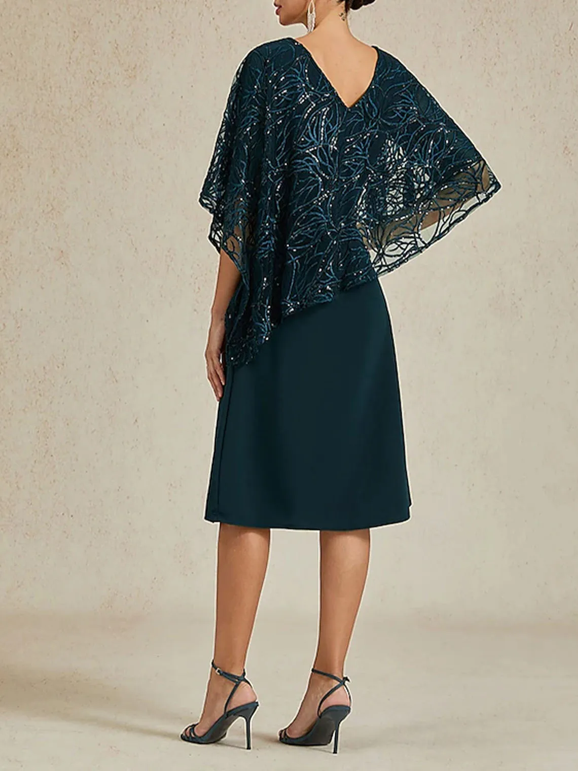 Gaun Ibu Pengantin Model A-line Elegan Kerah V Panjang Selutut Bahan Sifon Renda Lengan Setengah Payet Ukuran Besar 2025 dapat dipesan sesuai keinginan