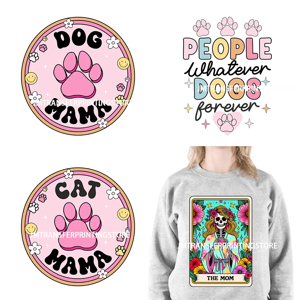 

Colorful Iron On Dog Cat Mom The Mom Tarot Card Woman Skeleton Mother Decals DTF Transfer Stickers Ready To Press For Hoodies