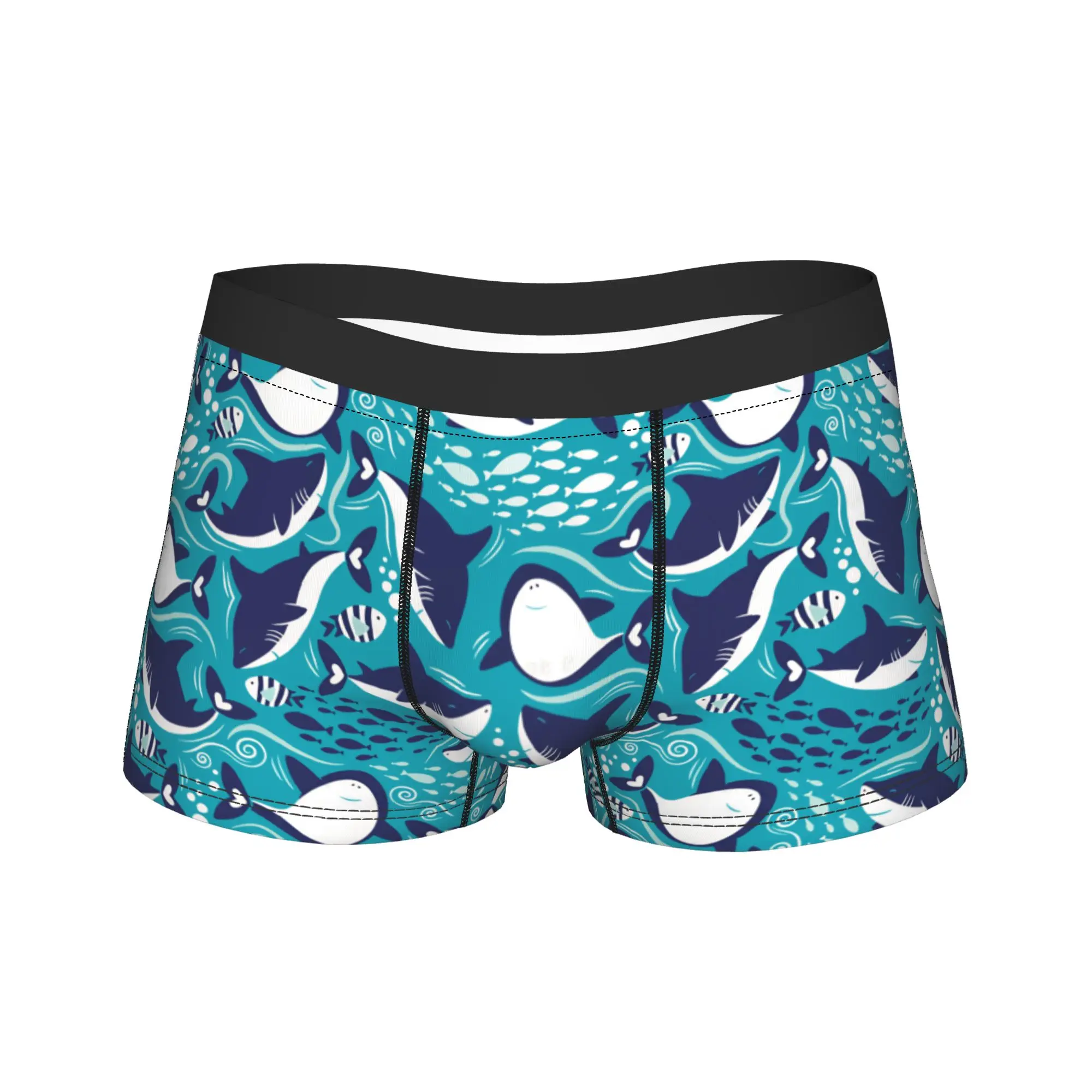 Navy Blue Shark Seamless Pattern Underwear  Males Panties Print Soft Trend Boxer Shorts Hot Sale Boxer Brief Plus Size 2XL