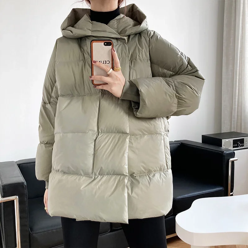 

ZURICHOUSE Korean Style Hooded Winter Jackets Women Fashion Loose Keep Warm 90% White Duck Down Parkas Thick Fluffy Snow Coat