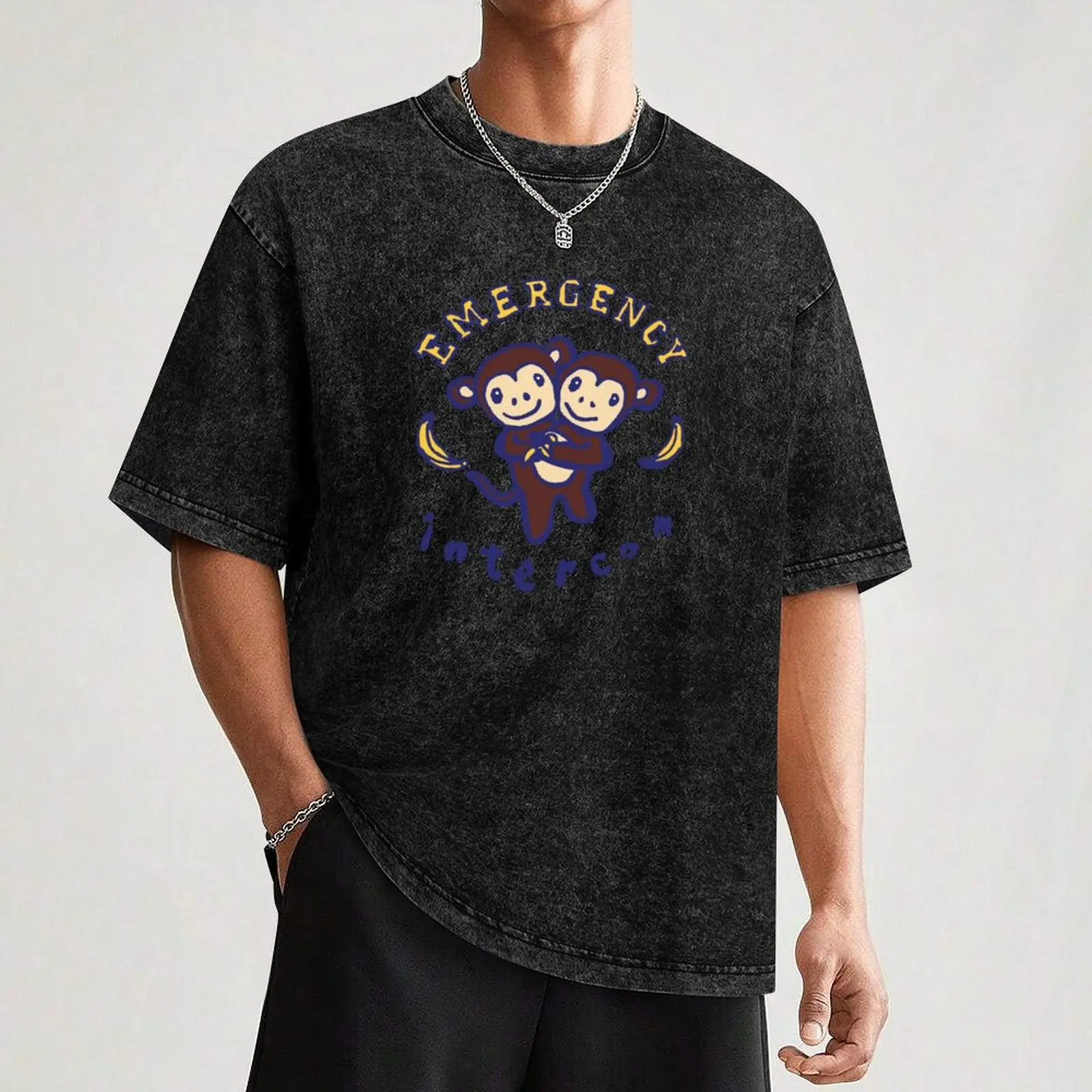 Emergency Intercom Heaven Monkey Collab Graphic Sticker T-Shirt All Match Basic Short Sleeve