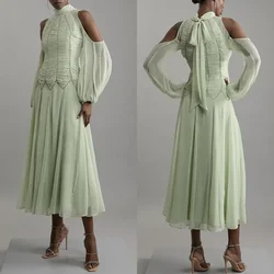 Abiti da cocktail midi a collo alto con pieghe semplici in chiffon personalizzati Abiti da cocktail Classico squisito stile moderno Pastrol cinese