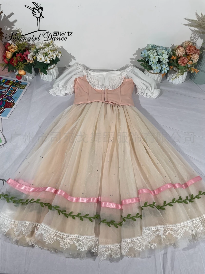 Aprikose rosa Giselle romantische Tutu lange Ballett Kostüm klassische Ballett Kleid weichen Tüll bt4300