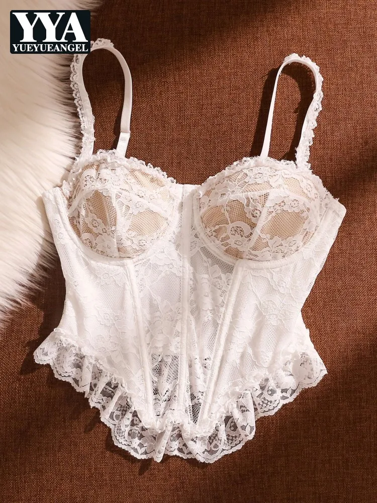 Chic Ladies Tight-fit Lace Fishbone Bodice Suspenders Camisole French Style Hot Girl Sexy Straps Outerwear Sleeveless Tops Vest