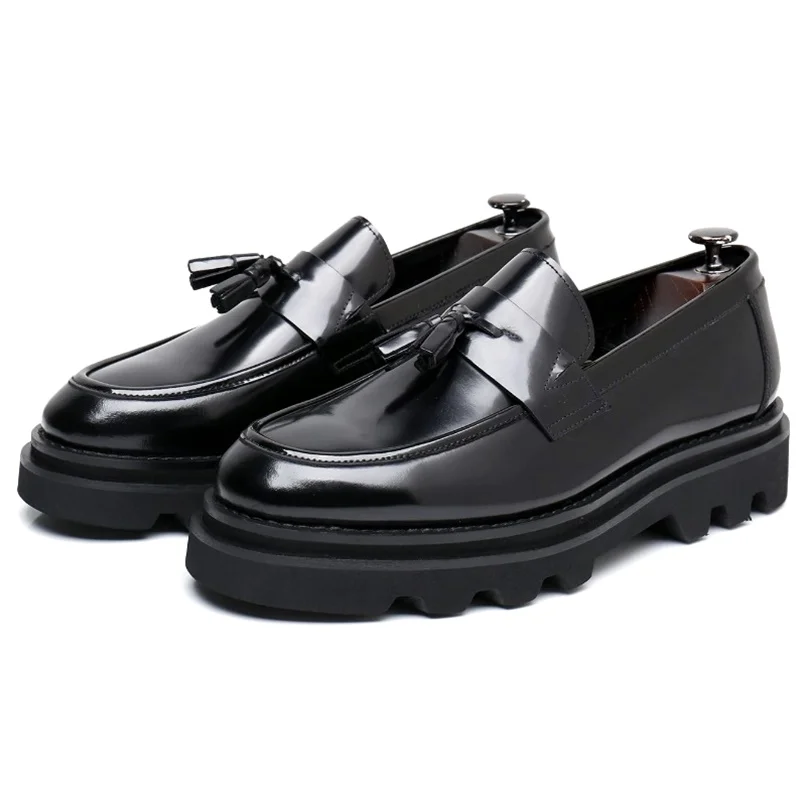 

Tassel Loafers Men Thick-soled British Genuine Leather Business Casual Shoes Height-increasing Shoes Round-toe Slip-on Shoes