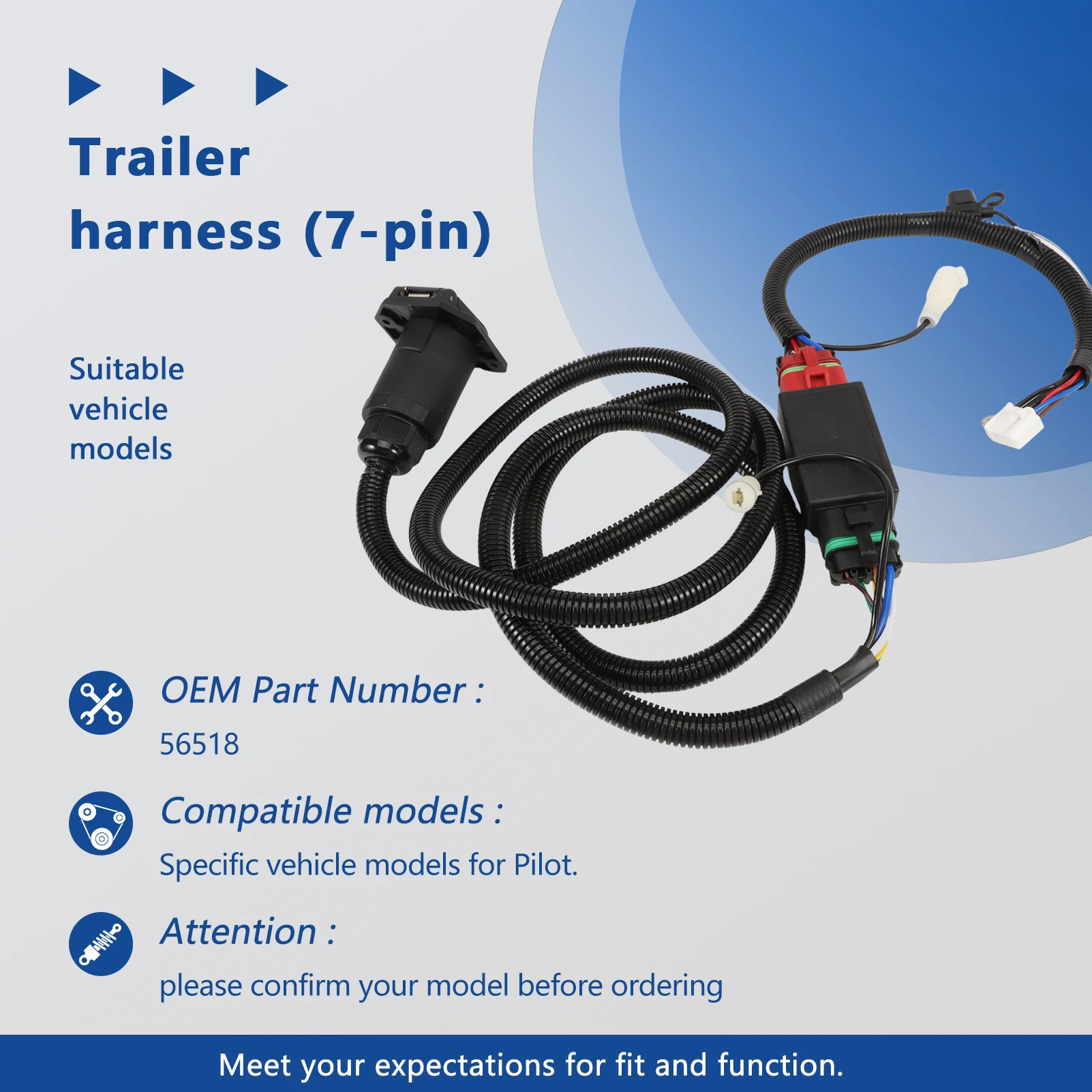 

7-контактный жгут проводов прицепа с лезвием для автофургона 56518 для Honda Pilot 2023-2025, 7-позиционный выход лезвия для автофургона, жгут проводов на заказ