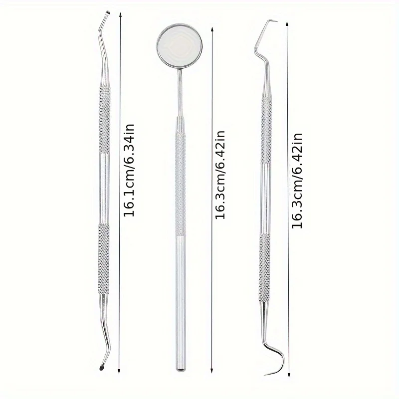 Stainless Steel Oral Hygiene Tooth Tool Kit With Mouth Mirror, Scaler & Pick Tools, Non-Slip Patterned Handle Teeth Cleaning Kit
