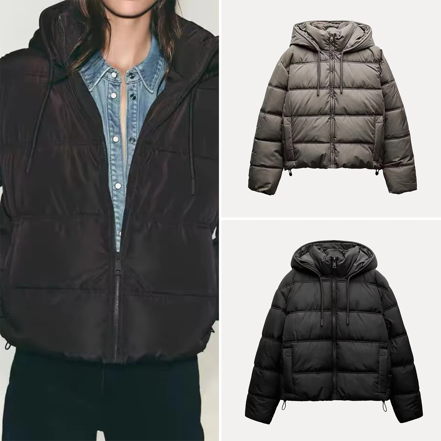 Z Women's Thiened ort Cotton Jaet Coat with Hood Warm Autumn Winter Faion Ladies' Clothing Z 2025 New Arrival