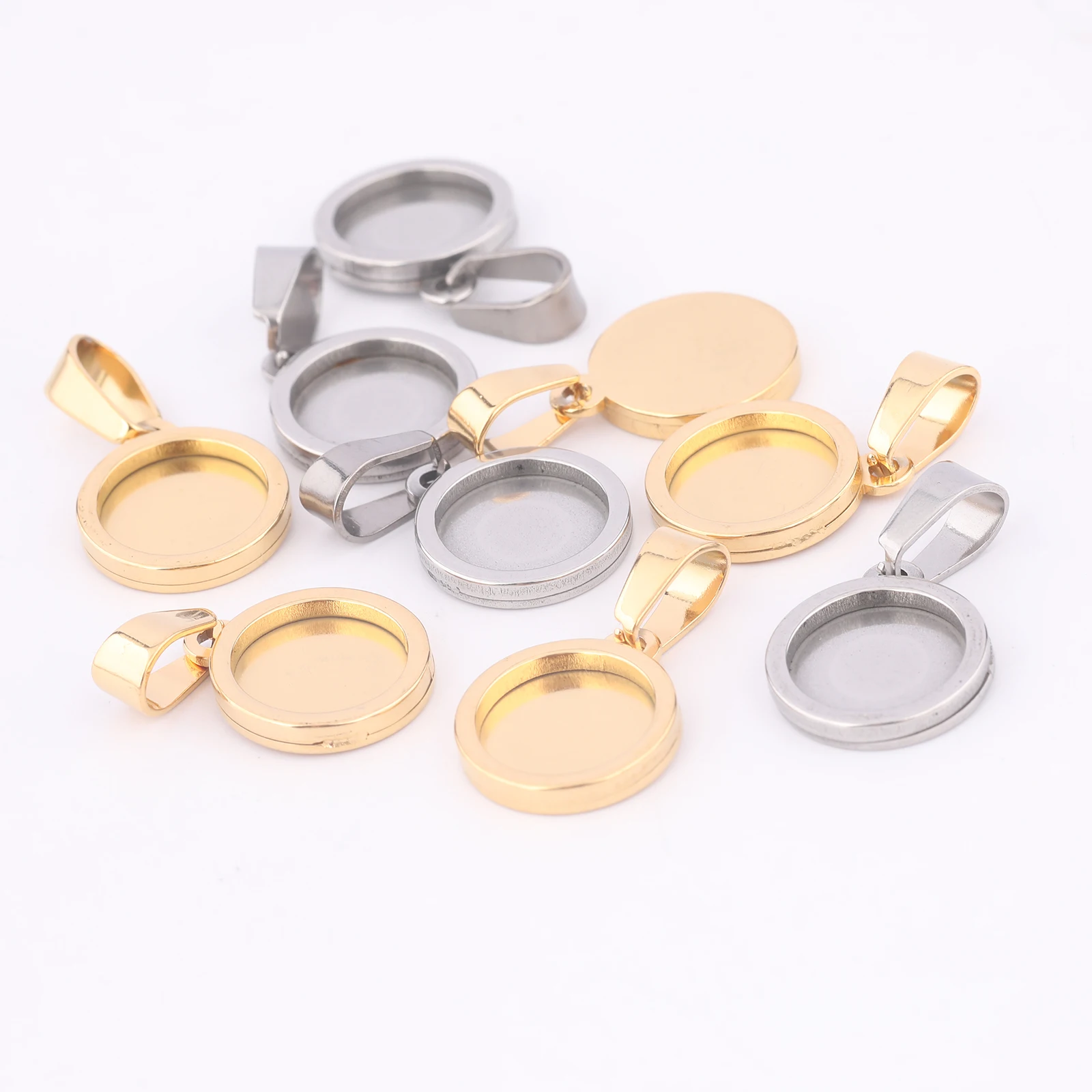 10pcs 10mm round cabochon base settings stainless steel gold plated bezel pendant trays blanks for jewelry making supplies image 2