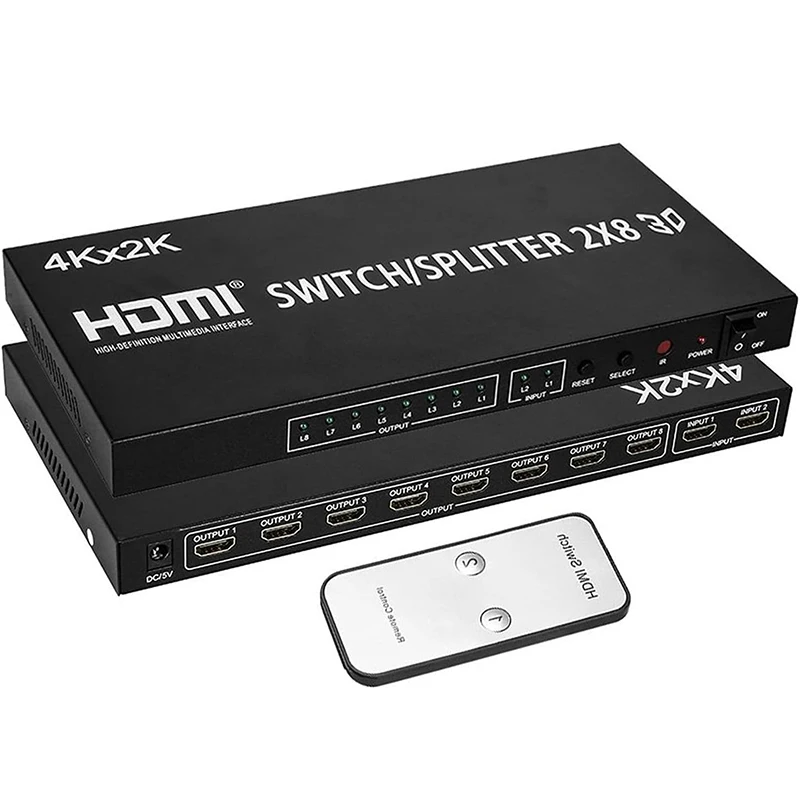 4K HDMI Switch Splitter 2 in 8 out HDMI Video Switch 2x8 Splitter 2 3 4 5 6 7 8 Channel TV Monitor Projector Copy Display Share