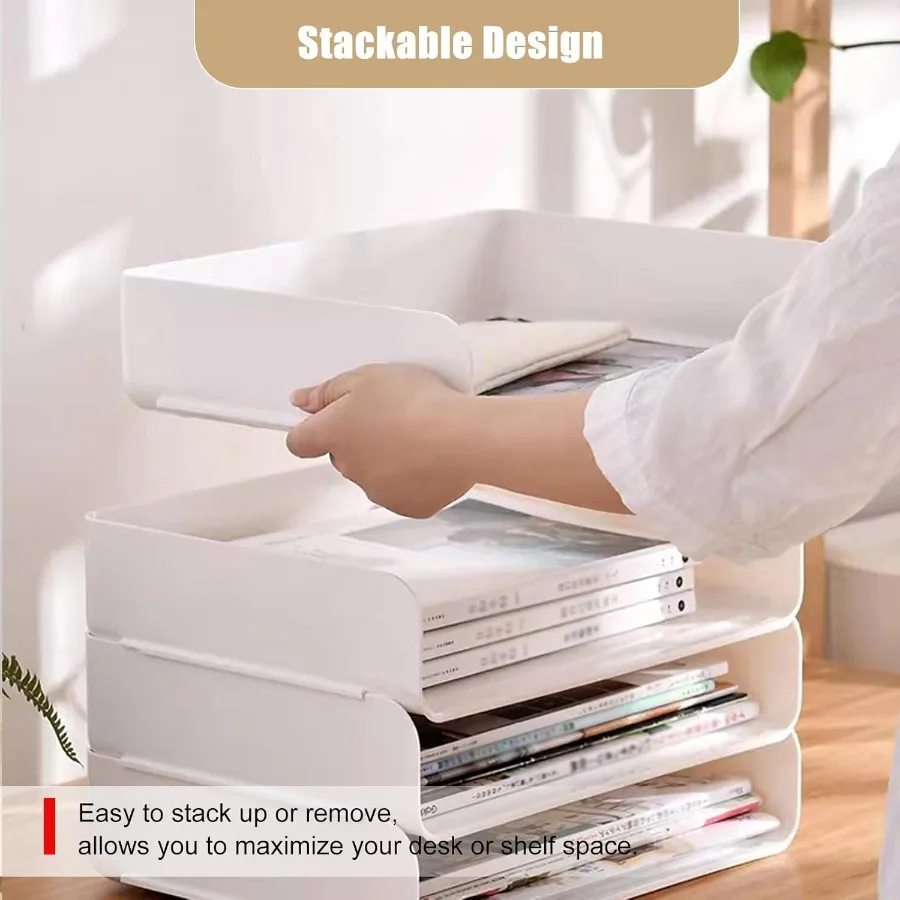 4 Tier Stackable Desk Organizer with Paper Trays for Document Storage Letter and A4 File Paper Management Ideal for Office or H