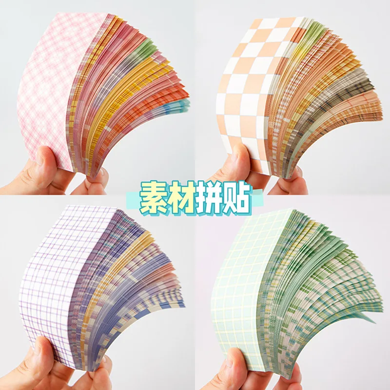 200 Sheets Simple Plaid Note Paper Tearable Non-sticky Decorative Material Cute Long Rectangle Colorful Grid Memo Stationery