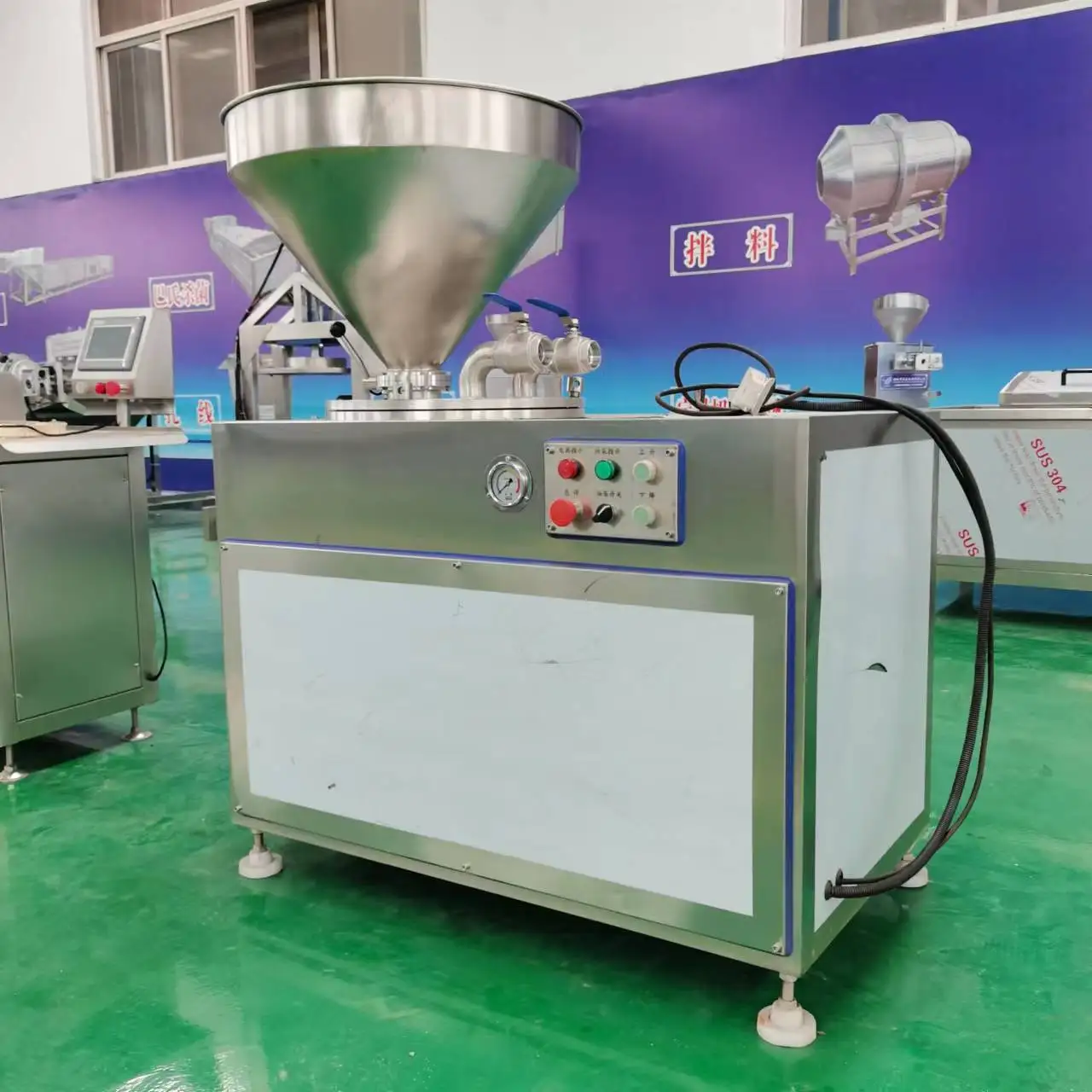 Commercial double-head stainless steel electric vacuum sausage stuffer highly automated hydraulic sausage machine