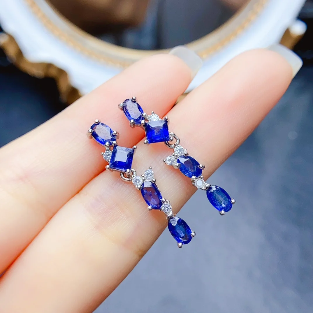 

FS S925 Sterling Silver Inlay 3*5mm Natural Sapphire Earrings for Women Fine Fashion Charm Weddings Jewelry Certificate MeiBaPJ