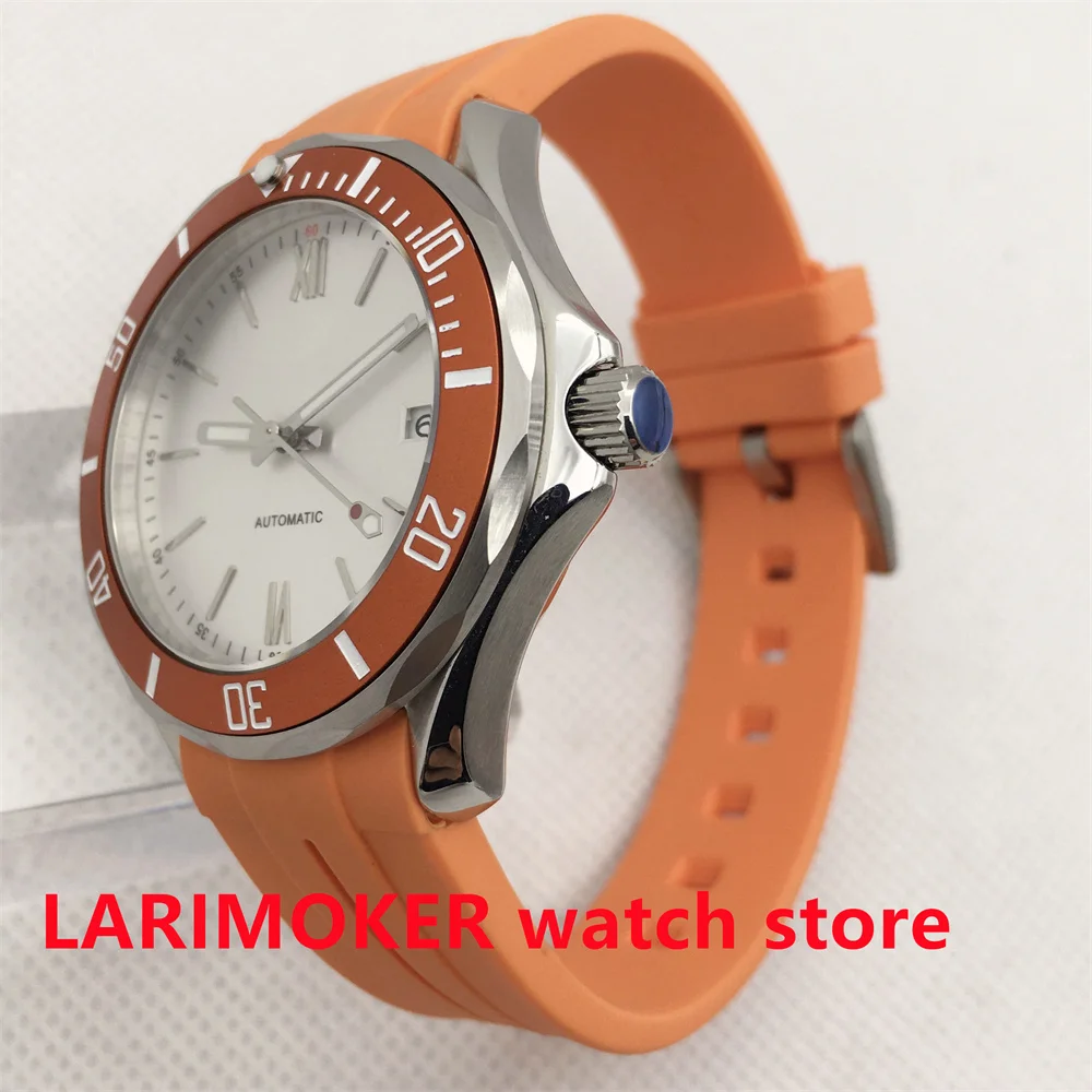 41Mm Vô Trùng Màu Trắng NH35A Đồng Hồ Nam Tự Động Kính Sapphire Gốm Ốp Viền Đơn Hướng Quay Vòng Cao Su Màu Cam Ban Nhạc