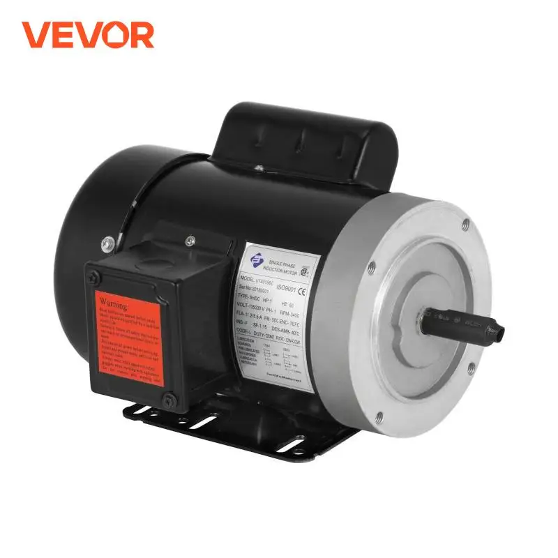 VEVOR 1 HP Electric Motor 56C Frame Single Phase 1725 PRM 3450 PRM 115/230V for Air Compressor Pump Fans Metal Cutting Machine