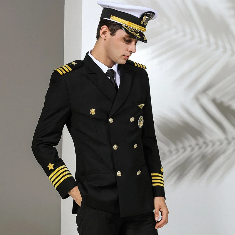 Pilot Uniform Airline US Navy Captain Uniforme Double Breasted Mariner Sailor Seaman Jacket Pants Flight Aviation Costume