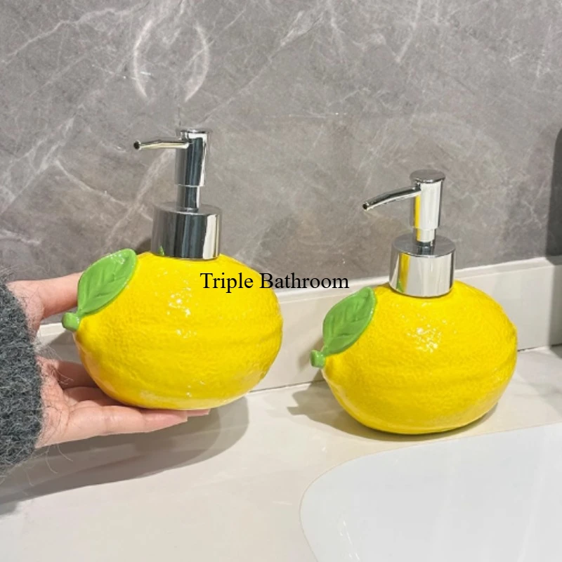1pc Ceramic Lemon Liquid Soap Dispenser Shampoo Bottle Lotion Bottle Wrist Strap Soap Dispenser Bathroom Travel Supplies