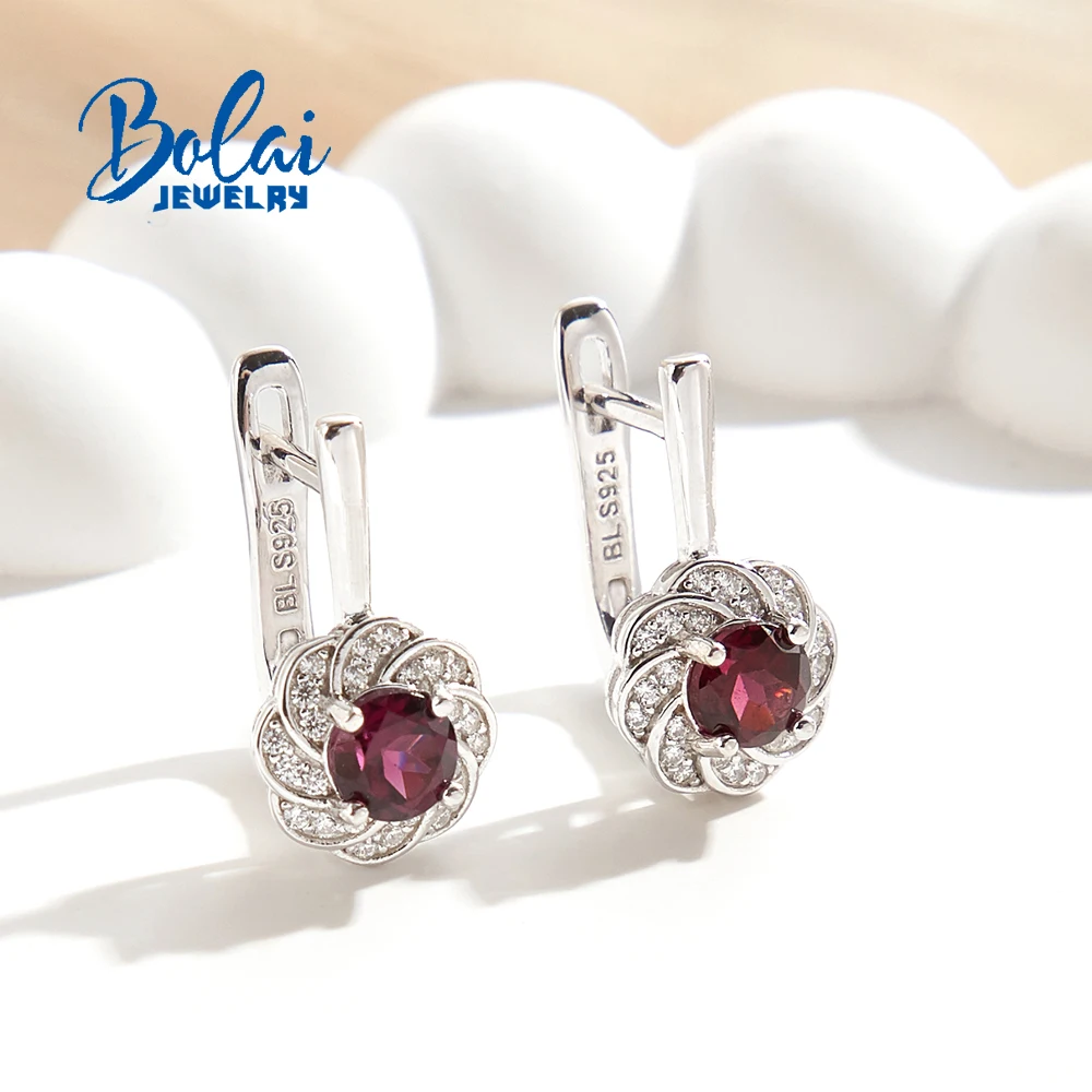 

Flower shape design 925 sterling silver women's earrings natural round 5.0mm Rhodolite Garnet fine jewelry for valentines gifts