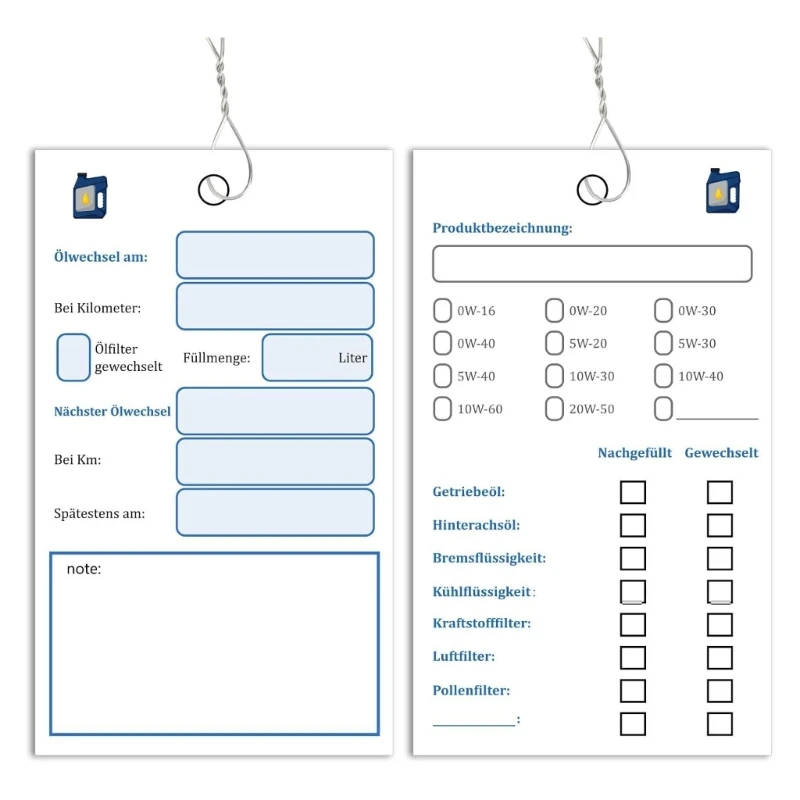 Oil Change Labels with Wire Attachment & Easy To Write Surfaces Oil Service Labels Oil Inspection Labels for Car Maintenance